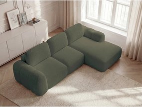 Zelená rozkladacia/s úložným priestorom rohová pohovka z textílie buklé (pravý roh/s leňoškou) Montaigne – Bobochic Paris