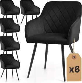 Sada šiestich jedálenských stoličiek VELTO zamatové, čierne / čierne nohy (6 ks)