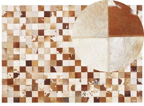 Kožený koberec 160 x 230 cm hnedá/biela CAMILI Beliani