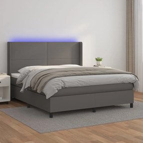 Boxspring posteľ s matracom a LED sivá 180x200 cm umelá koža 3139281