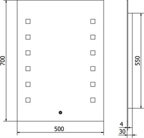 Mexen Ner, LED kúpeľňové zrkadlo s podsvietením 50x70 cm, 6000K, ochrana proti zahmlievaniu, 9809-050-070-611-00
