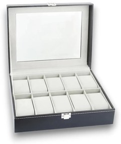 eCarla Organizér na hodinky, box, puzdro na 10ks hodiniek, ekokoža, čierny