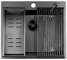 Laveo Malawi, 1-komorový nerezový drez s príslušenstvom 580x500x200 mm, grafitová, LAV-SLMA510D