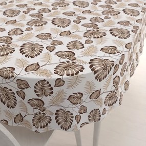 Biante Bavlnený oválny obrus Sandra SA-498 Hnedé listy monstery na bielom 140x220 cm