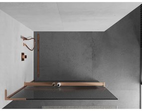 Mexen Kioto+ L, sprchová zástena Walk-In s poličkou a vešiakom 90 x 200 cm, 8mm sklo s rebrovým vzorom, medený matný profil, 800-090-123-65-09