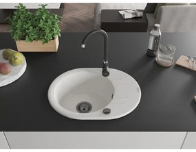 Mexen Kevin, granitový drez 586x458x190 mm, 1-komorový, biela s čiernym sifónom, 6517581005-20-B