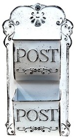 Biela kovová nástenná polica s priehradkami na poštu - 23*10*46 cm