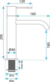 Rea Venti, vysoká umývadlová batéria h-295, zlatá lesklá, REA-B9781
