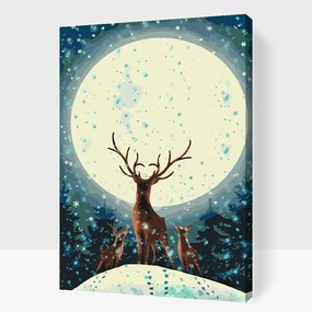 Gario Maľovanie podľa čísel Jeleň za splnu Rozmery: 40 x 60 cm, Rámovanie: Iba zrolované plátno