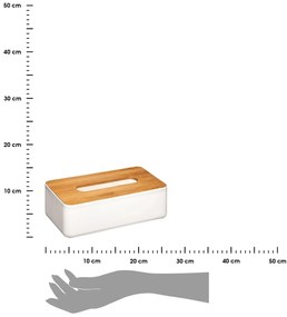 Box na vreckovky Natureo White, 26x9x13 cm, biela/s drevenými prvkami