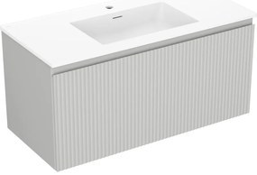 Mexen Rivel, kúpeľňová skrinka 100 cm s umývadlom Otis, 1 zásuvka, drážkovaná, sivá matná/biela, 91A20-10047-1-BF62-W18M01