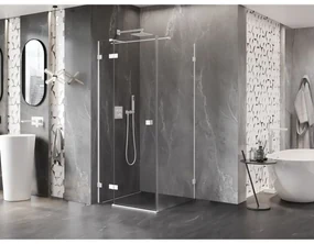 Mexen Lunar T, sklápací sprchový kút ľavý 120 x 120 cm, 8mm číre sklo, biely profil, 834T-120-120-20-00-L
