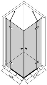 Erga Bern Double, sprchový kút s 2-krídlovými dverami 100(dvere) x 100(dvere) x 195 cm, 6mm číre sklo, čierny profil, ERG-V02-BERN-D100D100-CL-BK