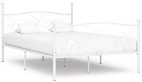 vidaXL Posteľný rám s lamelovým roštom, biely, kov 160x200 cm
