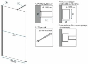 Rea Aero, sprchová zástena WALK-IN 80x195 cm + EVO polička a vešiak na uteráky, KPL-K0615