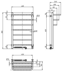 Kúpeľňový elektrický radiátor s termostatom FORTIS 350W/230V 80,6 cm IP44 čierny ľavý