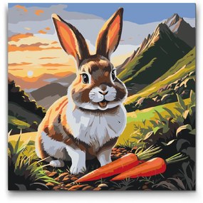 Gario Maľovanie podľa čísel Veselý zajačik s mrkvou Rozmery: 50 x 50 cm, Rámovanie: S vnútorným rámom