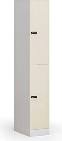 Šatníková skrinka S1 s úložnými boxmi, 2 boxy, 1850 x 300 x 500 mm, demont, mechanický kódový zámok, laminované dvere, breza