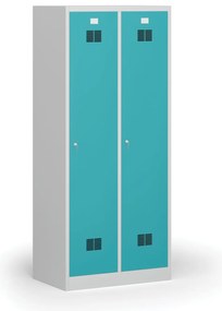 Kovová šatníková skrinka S1 s medzistenou, 2 oddiely, 1850 x 800 x 500 mm, cylindrický zámok, zelené dvere