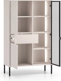 Vysoká vitrína Harmona 92 cm so zásuvkou a osvetlením - kašmírová