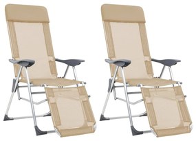 Skladacie kempingové stoličky s podnožkami 2ks krémové textilén 360147