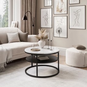 KONFERENČNÝ STOLÍK LEONARDO S POLICOU BIELY LESK + ČIERNY