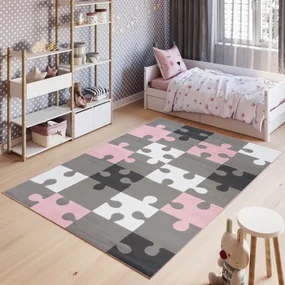Detský koberec PINKY Z414C Puzzle sivý, ružový