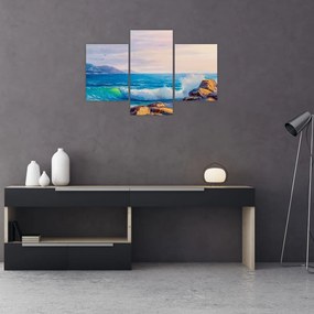 Obraz vĺn narážajúcich na útesy, olejomaľba (90x60 cm)