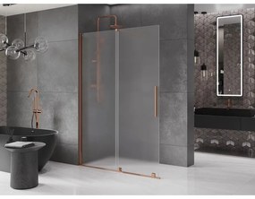Mexen Velar, sprchová zástena s posuvnými dverami Walk-in 130 x 200 cm, 8mm sklo námraza, ružové zlato, 871-130-000-33-60