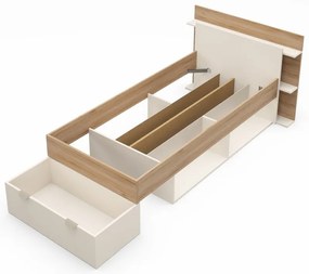 Jednolôžková posteľ v dekore duba s úložným priestorom bez roštu v bielo-prírodnej farbe 90x200 cm Albo – Marckeric