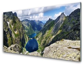 Skleneny obraz Hory údolie jazerá vrcholy 120x60 cm