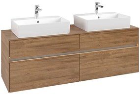 VILLEROY &amp; BOCH Collaro závesná skrinka pod dve umývadlá na dosku, 4 zásuvky, s LED osvetlením, 1600 x 500 x 548 mm, Oak Kansas, C137B0RH