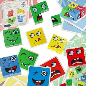 KIK Logická hra Montessori drevené kocky na tvorbu tvárí a emócií