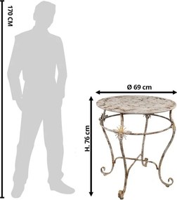 Biely antik kovový záhradný bistro stôl so včielkami French - Ø 69*76 cm