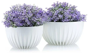 PLASTOVÝ KVETINÁČ STRIPPED ECO SADA 2KS 16X30 CM+15X24 CM BIELA