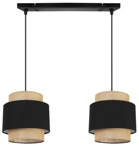 Závesné svietidlo Boho, 2x jutové/čierne textilné tienidlo