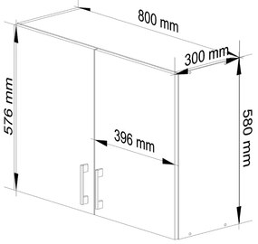 Kuchynská závesná skrinka Š 80 cm D2 Artus biela/sonoma