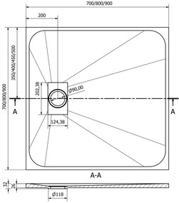 Mexen Hugo, SMC štvorcová sprchová vanička 80 x 80 cm, šedá, 42618080