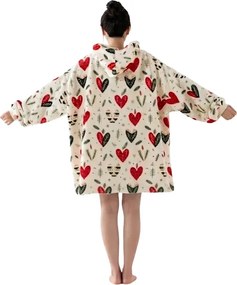 Baránková mikinová deka s rukávmi a kapucňou WINTER HEARTS, farebná