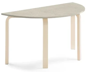 Stôl ELTON, polkruh, 1200x600x640 mm, linoleum - šedá, breza