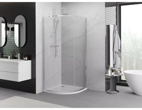 Mexen Exo, štvrťkruhový sprchovací kút s posuvnými dverami 90 x 90 cm, 6mm číre sklo, chrómový profil, 8131-090-090-01-00