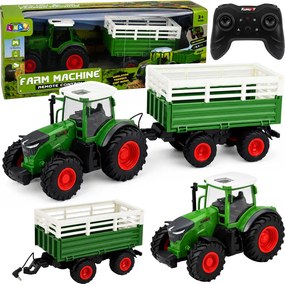 LEAN Toys Poľnohospodársky traktor s vyklápacím prívesom, diaľkovo ovládaný RC, so svetlami, mierka 1:24