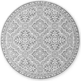 NORTHRUGS, Kusový koberec Duet Rosel 106251 White/Gray kruh - na von aj na doma, 160x160 (priemer) kruh, šedá, chodba / predsieň