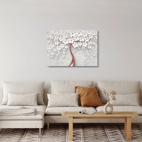 Sklenený obraz - Sklenený obraz bieleho stromu s kvetinami, rosegold (70x50 cm)