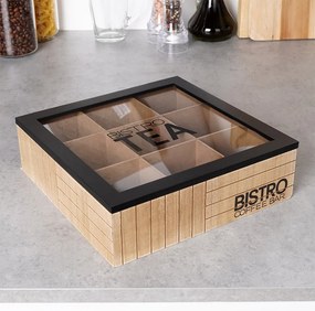 Orion Krabička na čaj, čajový organizér s 9 priehradkami, drevo BISTRO