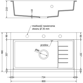 Mexen Omar, 1-komorový granitový drez 800x480x210 mm, chrómový sifón, béžová, 6520801005-69