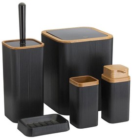 HowHomely Kúpeľňový set ZOYA 5 ks čierna/hnedá HH-461-3-S