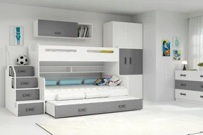 Interbeds Poschodová posteľ MAX 3 + 3x matrace 200x120 sivo-biela 2025