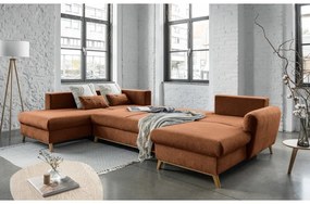 Tehlovooranžová rozkladacia pohovka do "U" Miuform Scandic Lagom, ľavý roh