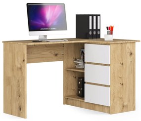 Rohový PC stolík Bodhi (dub artisan + biela) (P). Akcia -19%. Vlastná spoľahlivá doprava až k Vám domov. 1070966